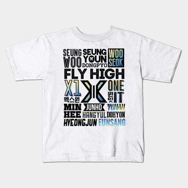 X1 Font Collage Kids T-Shirt by skeletonvenus